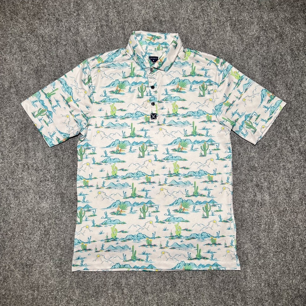 Con.struct Quick Dry Performance Golf‎ Polo Shirt Mens Medium Blue Desert AOP